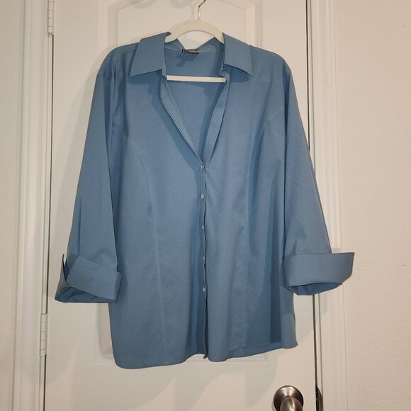 Talbot's  Wrinkle Resiant 3/4 sleeve Button Up Shirt Size 18W Blue - Picture 1 of 8